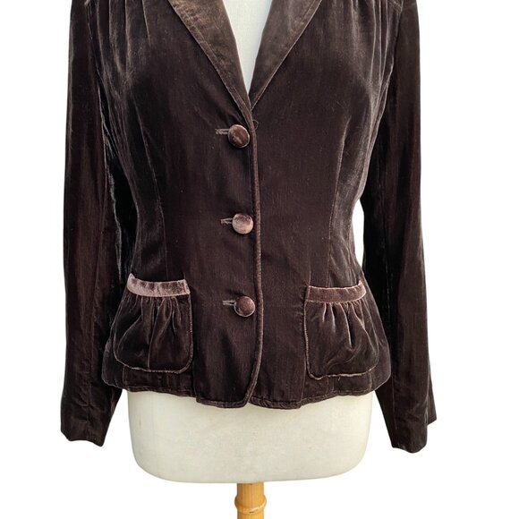 Y2K Velvet Tailored Blazer Brown Dark Academia Holiday Event Whimisigoth-8 - Picture 4 of 16